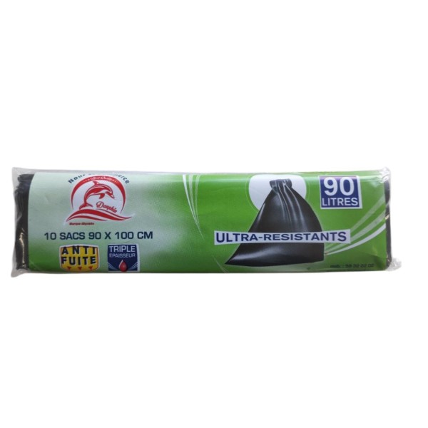 10 Sacs Poubelle Noir 90L