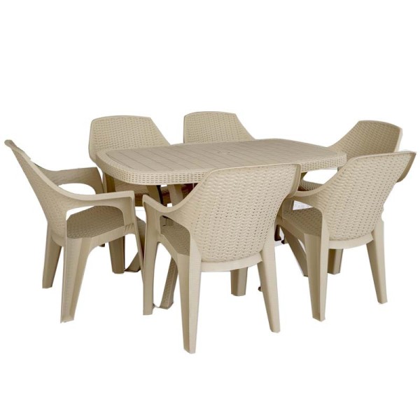 Pack Table De Jardin Rectangulaire Harmony + 6 Fauteuil Baron Grège